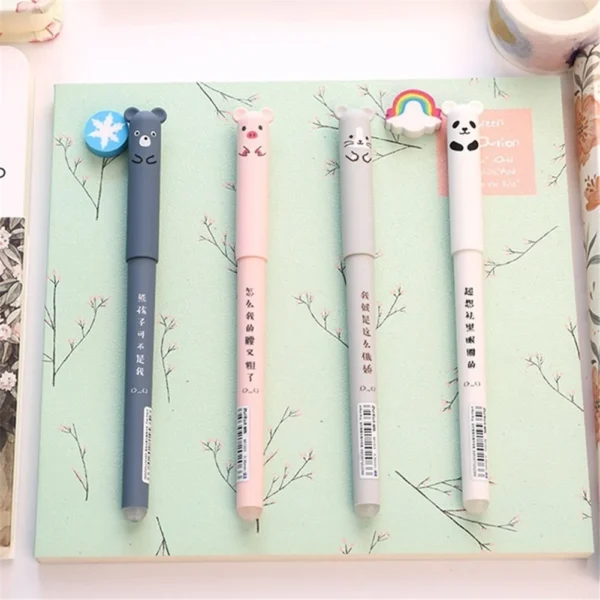 4 Pcs/lot Cartoon Erasable Pen 0.35mm Cute Panda Pig Kawaii Gel Pen Easy To Rub Magic Ballpoint For School Writing Girls Gifts