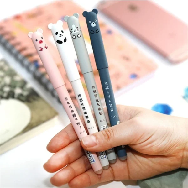 4 Pcs/lot Cartoon Erasable Pen 0.35mm Cute Panda Pig Kawaii Gel Pen Easy To Rub Magic Ballpoint For School Writing Girls Gifts