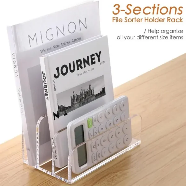 File Holder Acrylic Vertical Transparent Desk File Sorter Office Desk Organizer For Books Binders Emails Clear File Display