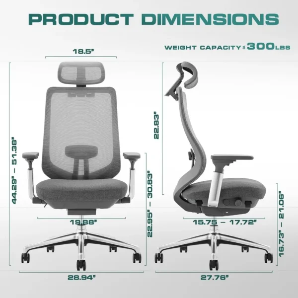 Ergonomic Mesh Office Chair, High Back Computer Executive Desk Chair with Adjustable Headrest and 4D Arms