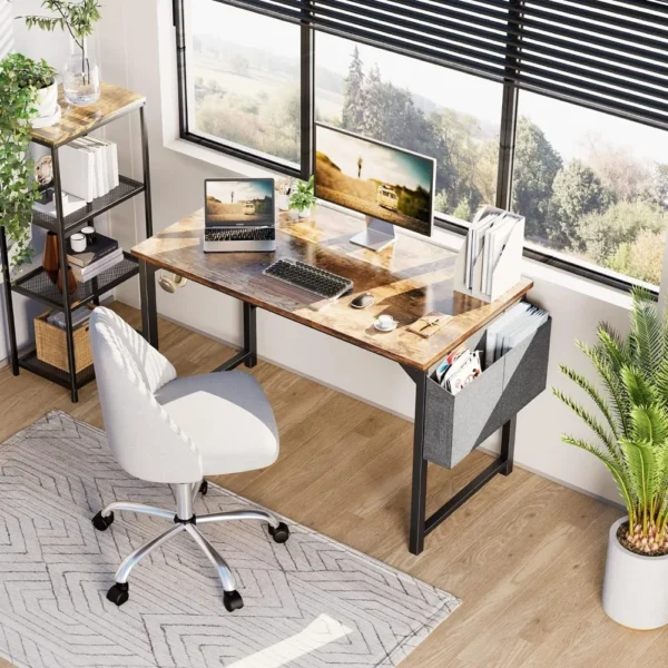 Computer Small Desk 48 Inch Home Office Writing Study Work Storage Bag Headphone Hooks Simple Modern Wood Kids Student Table
