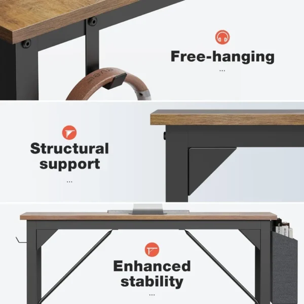 Computer Small Desk 48 Inch Home Office Writing Study Work Storage Bag Headphone Hooks Simple Modern Wood Kids Student Table