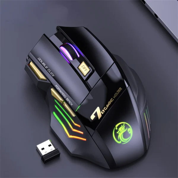 GW-X7 2.4GHz RGB Wireless Mouse Mute Rechargeable Ergonomic 7 Buttons Gaming Mouse For Computer Gamer PC Office 3200DPI Mice