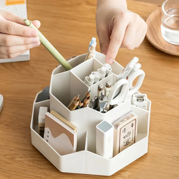 Desktop Stationery Organizer 360 Degree Rotating Stationery Storage Box Rotatable Pencil Stand for Home Office School