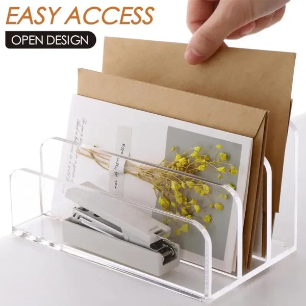 Acrylic File Organizer 3 Slots Letter Sorter Holder For Desk Office Desk Organizer For Books Binders Emails Clear File Display