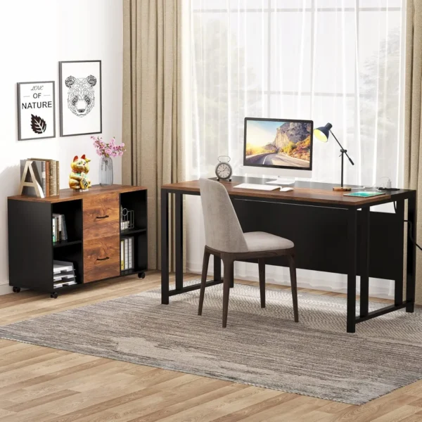 Tribesigns L-Shaped Computer Desk with Power Outlet and Drawer Cabinet, 55 inch Large Executive Office Desk Business Furniture
