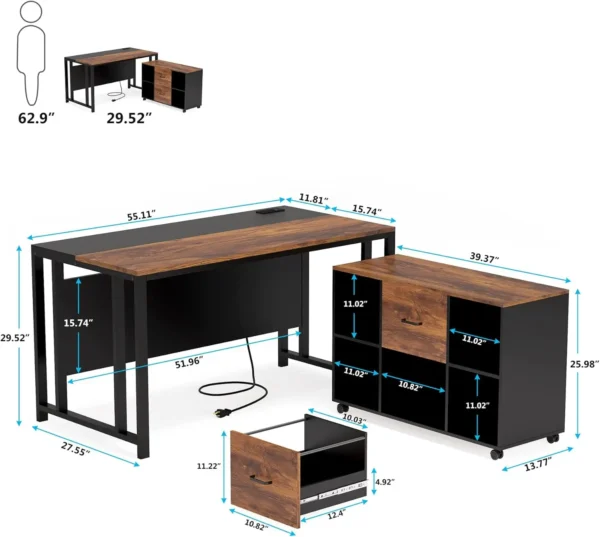 Tribesigns L-Shaped Computer Desk with Power Outlet and Drawer Cabinet, 55 inch Large Executive Office Desk Business Furniture