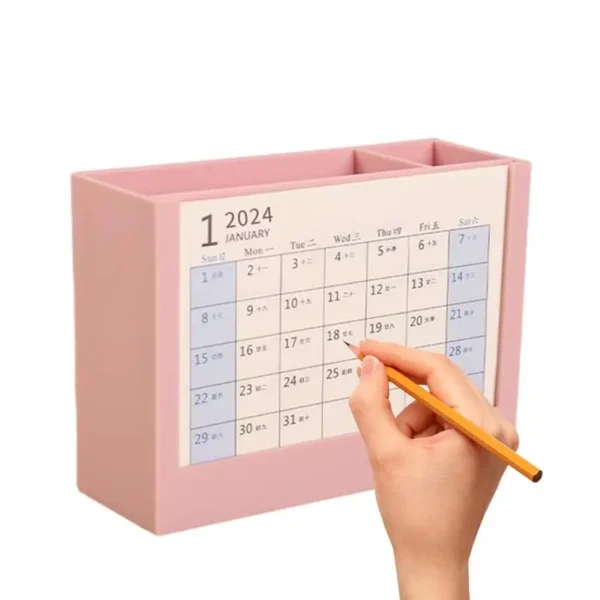 Desk Calendar Pen Holder Pen Containers For Desk With 2 Compartment Desk Organizer Stationery Storage For School Office Home