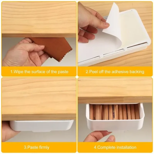 Self Adhesive Under Desk Drawer Slide-out Storage Box Under Drawer Makeup Organizer Pen Pencil Tray Office Stationery Organizer