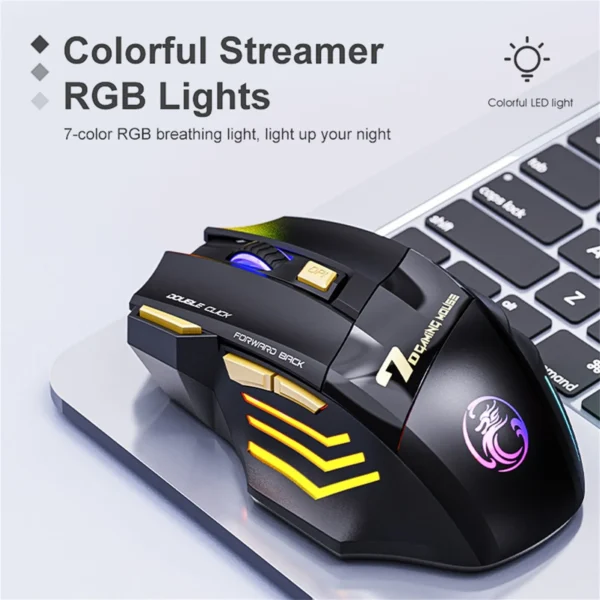 GW-X7 2.4GHz RGB Wireless Mouse Mute Rechargeable Ergonomic 7 Buttons Gaming Mouse For Computer Gamer PC Office 3200DPI Mice