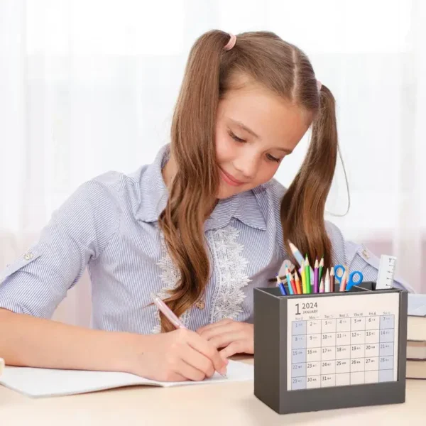 Desk Calendar Pen Holder Pen Containers For Desk With 2 Compartment Desk Organizer Stationery Storage For School Office Home