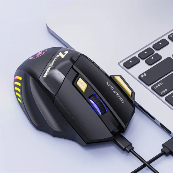 GW-X7 2.4GHz RGB Wireless Mouse Mute Rechargeable Ergonomic 7 Buttons Gaming Mouse For Computer Gamer PC Office 3200DPI Mice